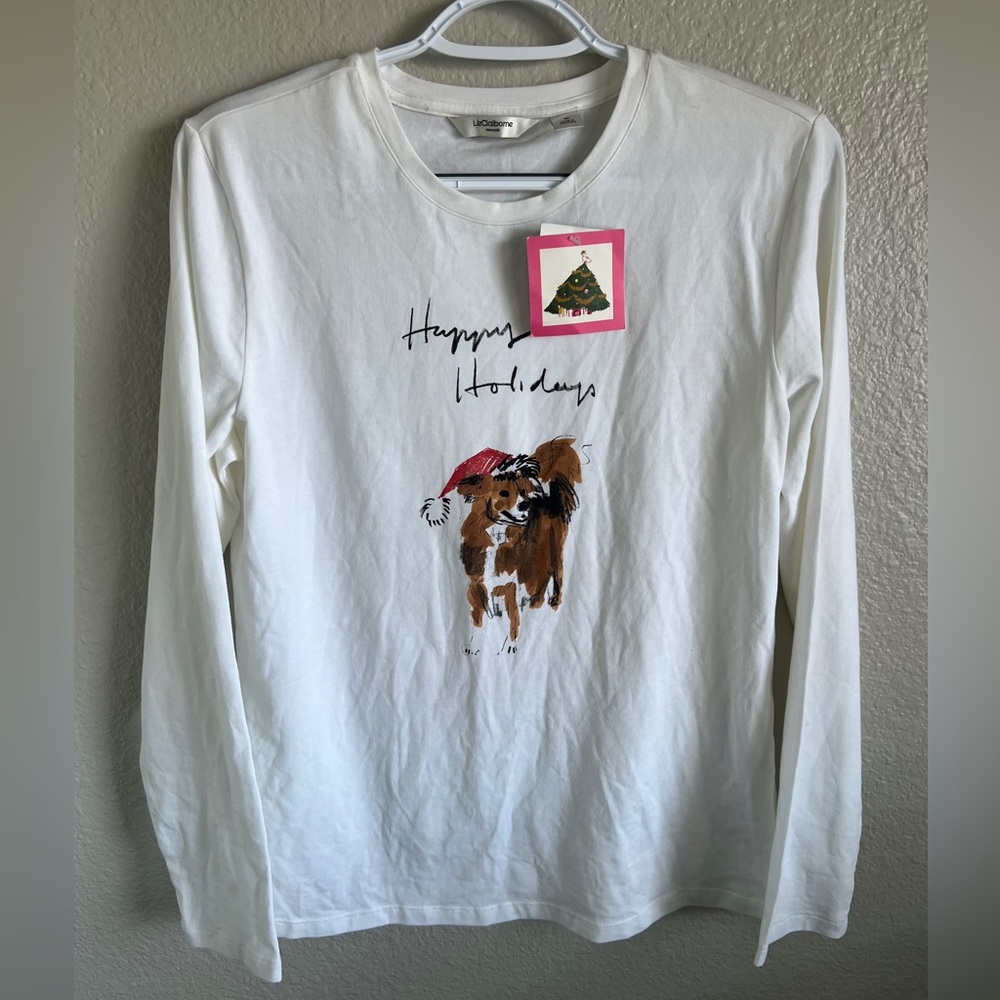 NWT Liz Claiborne White Long Sleeve Christmas Tee Medium